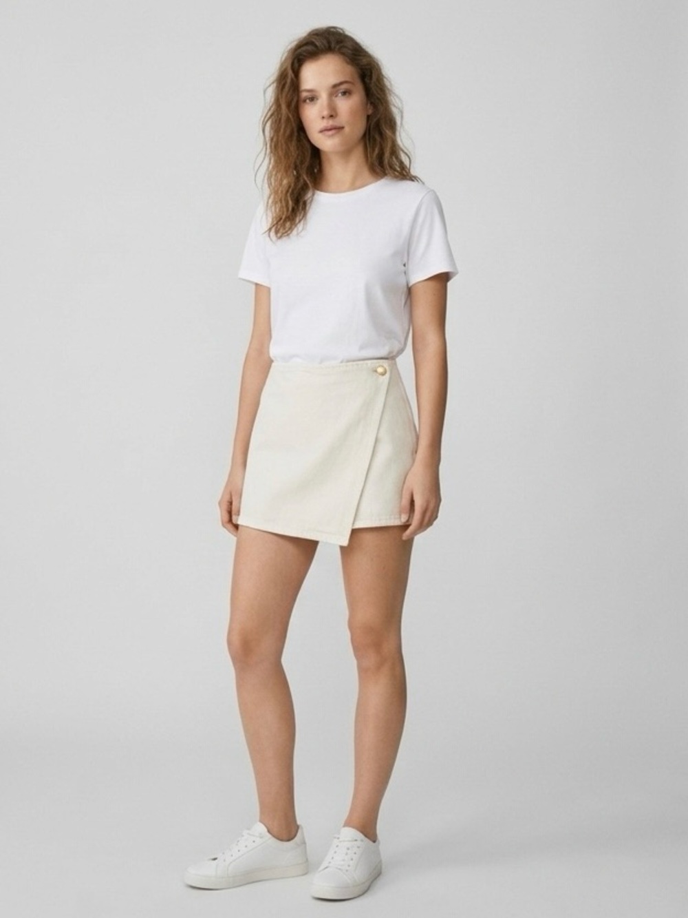 Zara Cream Denim Wrap Mini Skort Size Large
